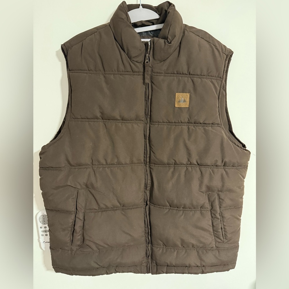 Field & Stream Mens Brown Full Zip Puffer Vest Size Large Outdoor Fall Winter